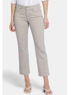 NYDJ Beige and White Vertically Striped Straight Leg Jeans